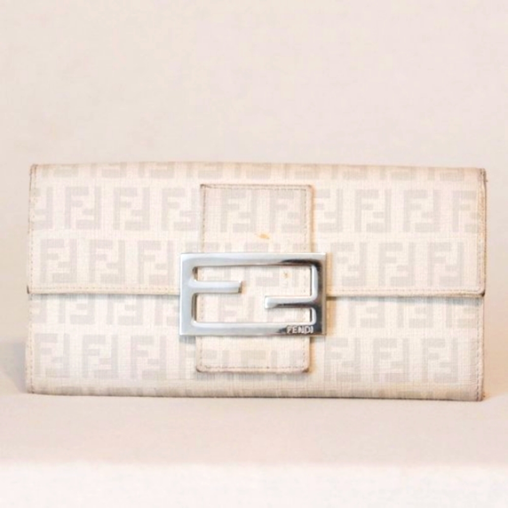Authentic Fendi Zucchino FF Logo Long Wallet w/ Fendi Dustbag